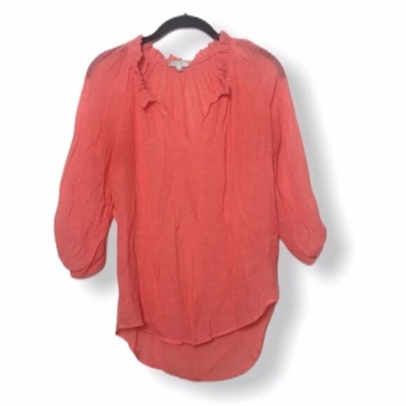 Jemma Coral Rayon 3/4 Sleeve Peasant Blouse | Size S - Picture 2 of 3